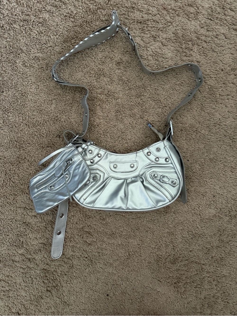 Target Silver Shoulder Bag with Removable Coin Pouch